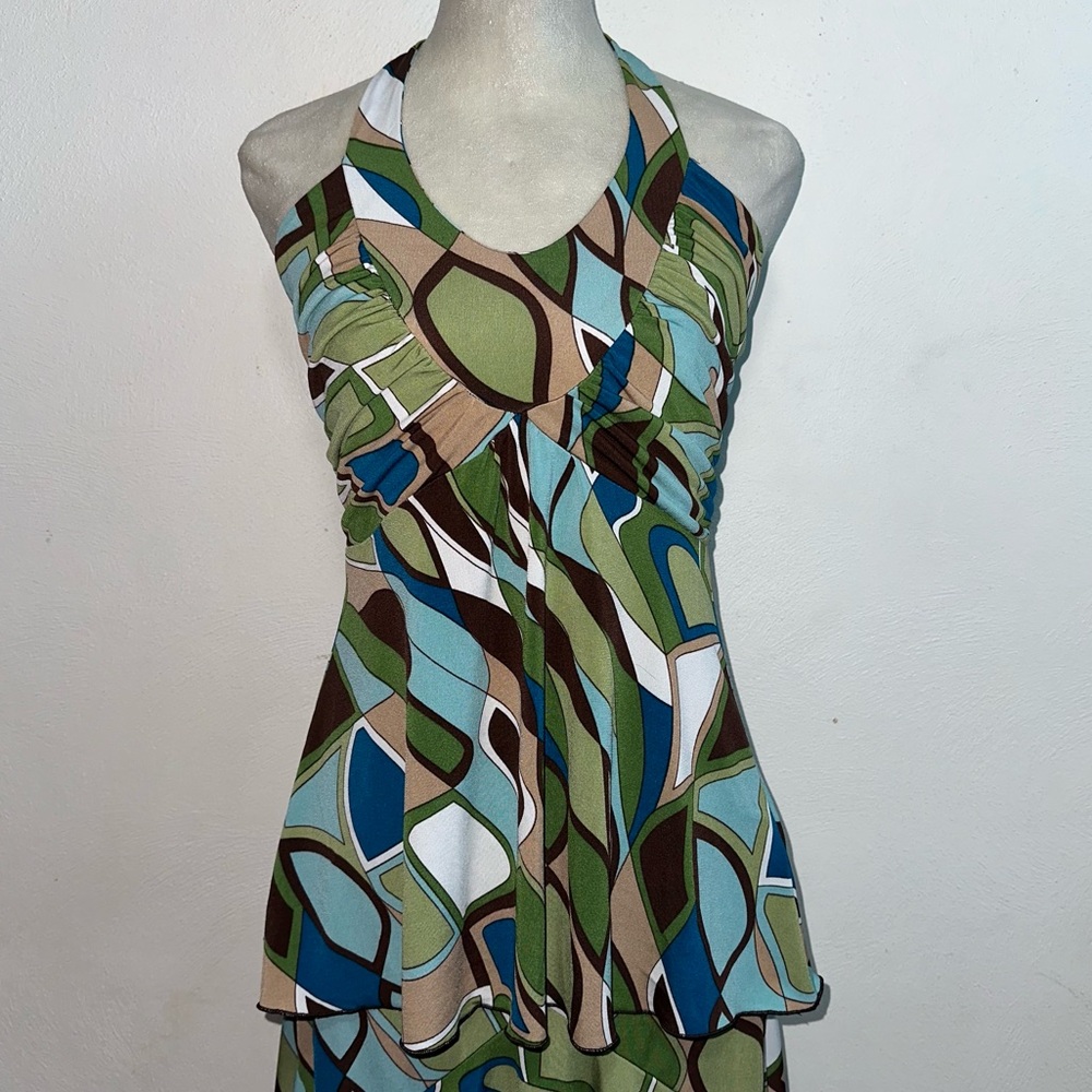 Vtg Y2K Abstract Stretch Halter Top & Mini Skirt Set - Picture 4 of 13
